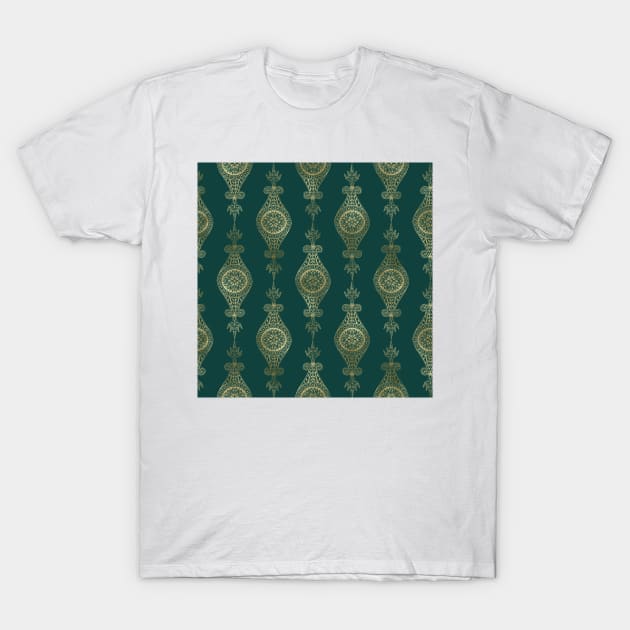 Teal and Gold Vintage Art Deco Damask Pattern T-Shirt by podartist